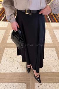 Black Viscose Fabric Polyester Flare Skirt