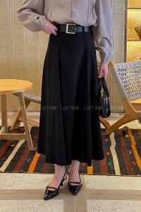 Black Viscose Fabric Polyester Flare Skirt