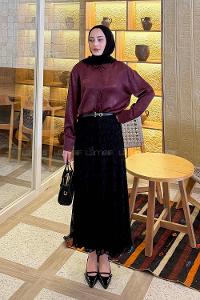 Plum Shirt Collar Long Arm Polyester Unprinted Shirt