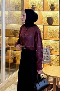 Plum Shirt Collar Long Arm Polyester Unprinted Shirt