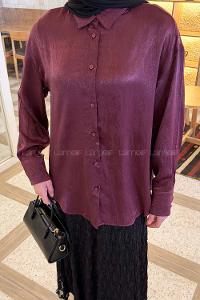 Plum Shirt Collar Long Arm Polyester Unprinted Shirt