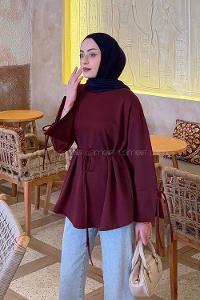 Lamelif Kol Biyeli Sweat Bordo