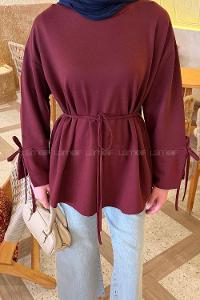 Lamelif Kol Biyeli Sweat Bordo