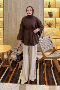 Lamelif Kol Biyeli Sweat Kahverengi