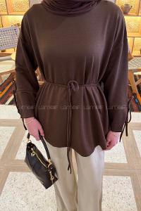 Lamelif Kol Biyeli Sweat Kahverengi