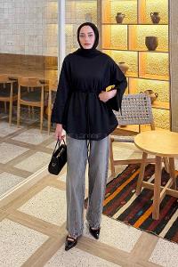 Lamelif Kol Biyeli Sweat Siyah