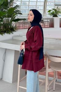 Lamelif Kuşaklı Gömlek Bordo