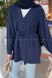 Lamelif Kuşaklı Gömlek Lacivert