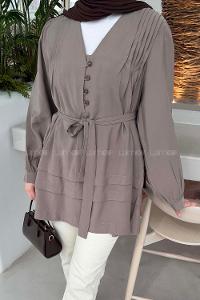 Lamelif Kuşaklı Gömlek Vizonrengi