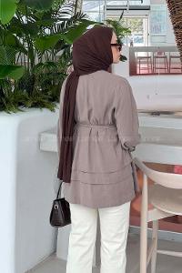 Lamelif Kuşaklı Gömlek Vizonrengi