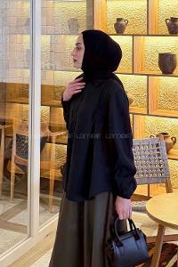 Black Shirt Collar Long Arm Cotton Unprinted Shirt