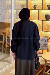 Black Shirt Collar Long Arm Cotton Unprinted Shirt