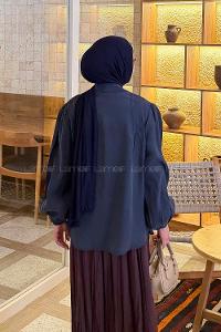 Navy Blue Shirt Collar Long Arm Cotton Unprinted Shirt