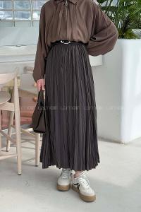Lamelif Poplin Kraşlı Tesettür Etek Koyu Kahverengi