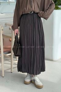 Lamelif Poplin Kraşlı Tesettür Etek Koyu Kahverengi