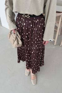 Lamelif Puantiyeli Etek Kahverengi