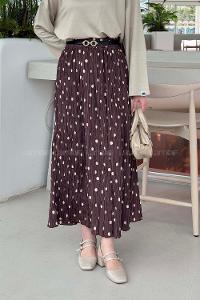 Lamelif Puantiyeli Etek Kahverengi