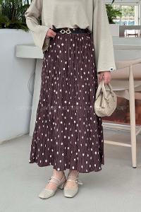 Lamelif Puantiyeli Etek Kahverengi