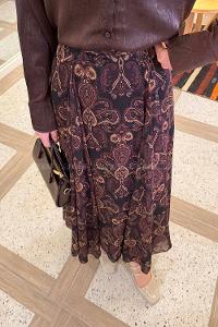 Lamelif Şifon Mevlana Etek Koyu Kahverengi