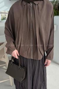 Lamelif Yarasa Kol Ceket Kahve