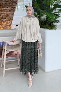 Lamelif Yarasa Kol Ceket Krem