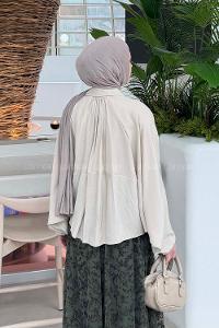 Lamelif Yarasa Kol Ceket Krem