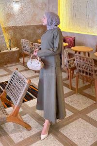 Lamelif Asimetrik Kapamalı Takım Asker Yeşili