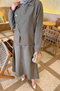 Lamelif Asimetrik Kapamalı Takım Asker Yeşili