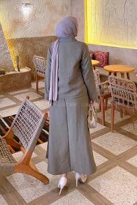 Lamelif Asimetrik Kapamalı Takım Asker Yeşili