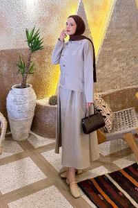 Lamelif Asimetrik Kapamalı Takım Taş Rengi