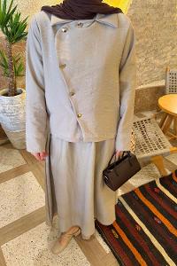 Lamelif Asimetrik Kapamalı Takım Taş Rengi