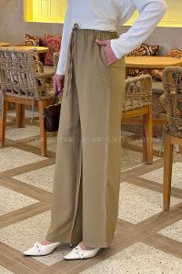 Lamelif Bağcıklı Tensel Pantolon Yağ Yeşili