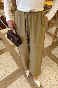 Lamelif Bağcıklı Tensel Pantolon Yağ Yeşili