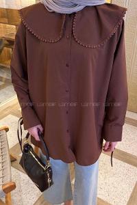 Lamelif Bebe Yaka Dantel Detaylı Gömlek Kahverengi