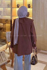 Lamelif Bebe Yaka Dantel Detaylı Gömlek Kahverengi