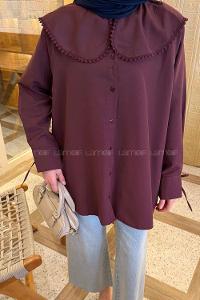 Lamelif Bebe Yaka Dantel Detaylı Gömlek Mürdüm