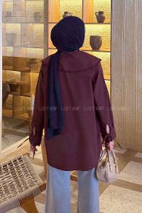 Lamelif Bebe Yaka Dantel Detaylı Gömlek Mürdüm