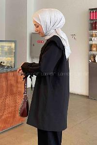 Lamelif Bebe Yaka Dantel Detaylı Gömlek Siyah