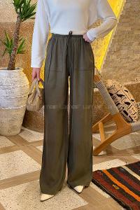 Khaki Viscose Fabric High Waist Comfortable Pants