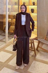 Bitter Brown V Neck Long Arm Viscose Fabric Regular Trousers Material Suit