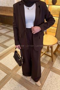 Bitter Brown V Neck Long Arm Viscose Fabric Regular Trousers Material Suit