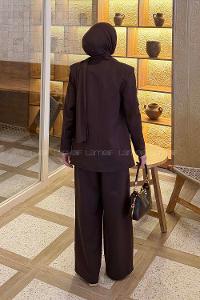 Bitter Brown V Neck Long Arm Viscose Fabric Regular Trousers Material Suit