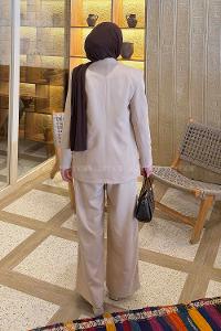 Lamelif Ceket-Pantolon Takım Krem