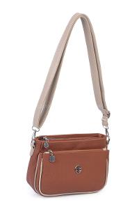 Lamelif Çok Bölmeli Bayan Çapraz Çanta Taba