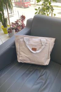 Lamelif Çok Cepli Kanvas Kadın Omuz Çantası Gri