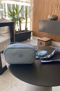 Lamelif Cuci Valento Yazılı İki Bölmeli Çapraz Kadın Çanta  Bebe Mavisi