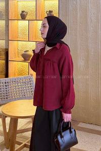 Lamelif Dantel Detaylı Gömlek Bordo
