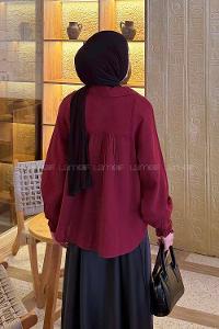Lamelif Dantel Detaylı Gömlek Bordo