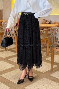 Lamelif Floklu Etek Siyah