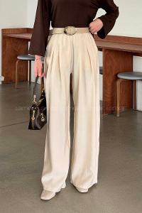 Cream Cotton Fabric High Waist Comfortable Pants